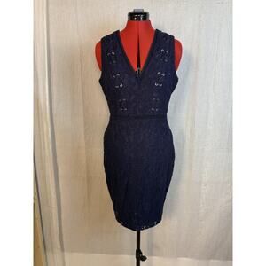 Guess Womens Navy Lace Shift Dress Size 8 Floral Embroidered Stretch Mini D669